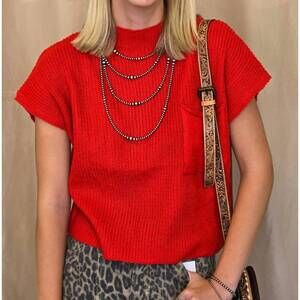 NEW SWEET GENERIS devils towerwestern ribbed sweater top in red